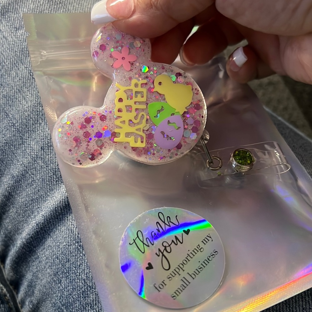 Mickey Mouse white Easter badge